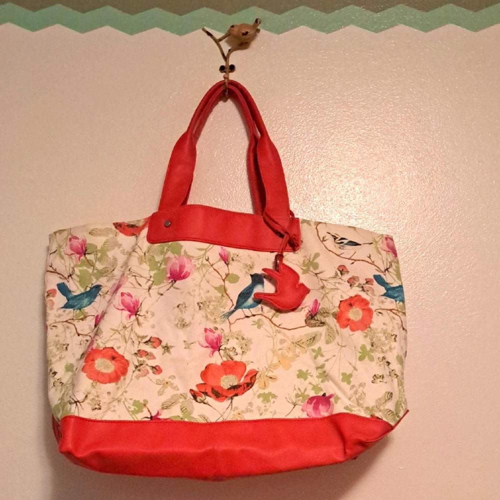 Lathe Floral Birds Tote Bag Coral Faux Leather JoAnn Stores